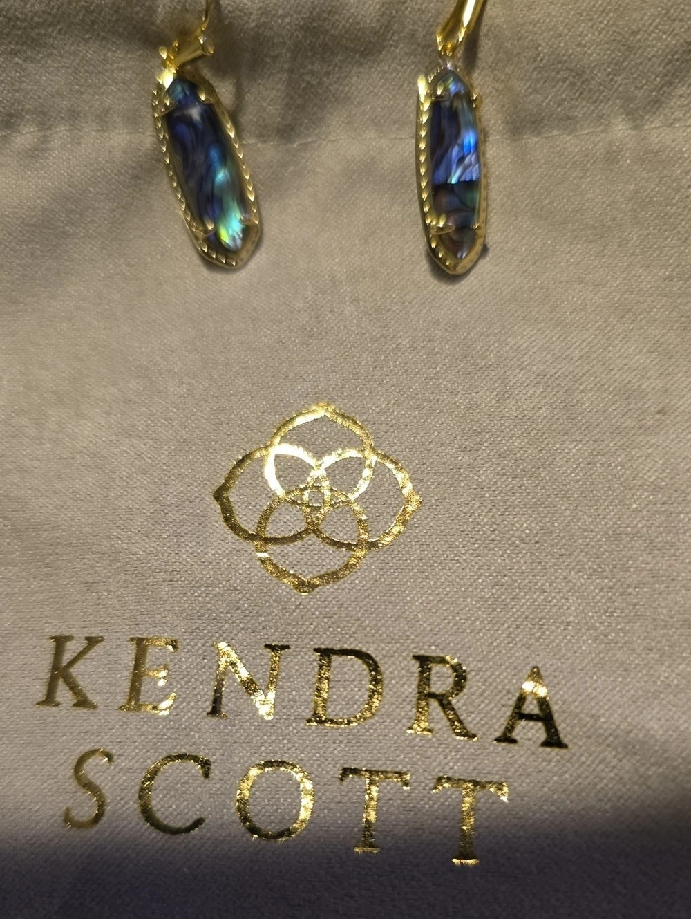 Kendra Scott Gold Drop Earrings in Abalone Blue Green Stone